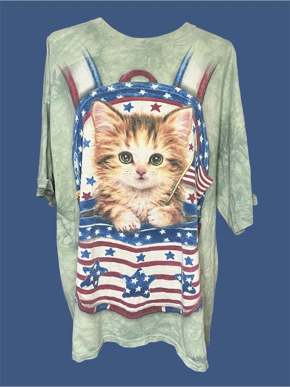 Cute American Flag Kitten Graphic Cat Tee - Green the mountain tee
